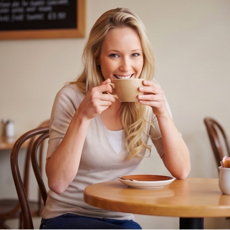 Cecilia van Tiel writing the daily horoscope over coffee